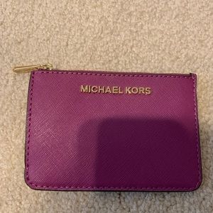 Michael Kors authentic top zip coin pouch , key ring   Fuschia, like new